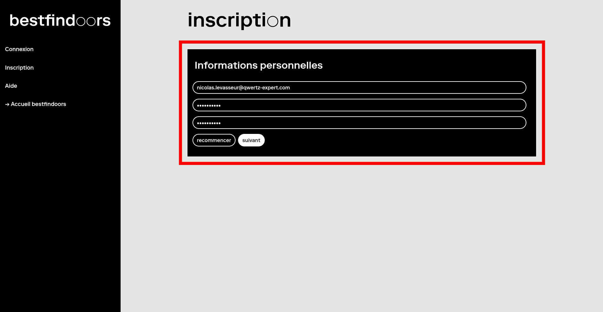 Processus d'inscription