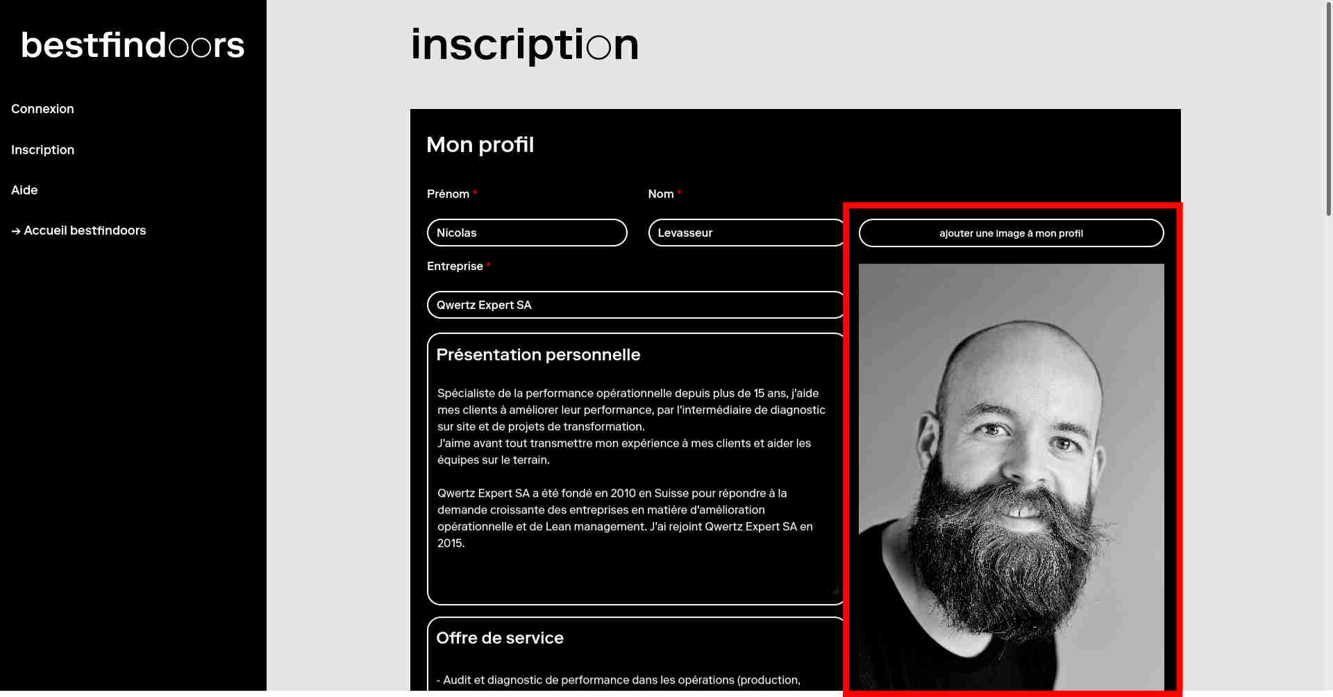 Inscription : choix de l'image de profil